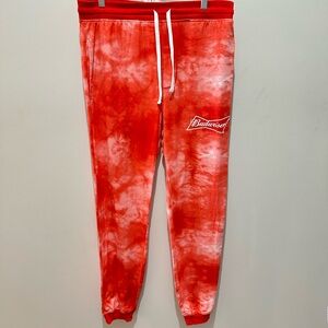 Budweiser Red and White Tie-Dye Joggers Mens Large